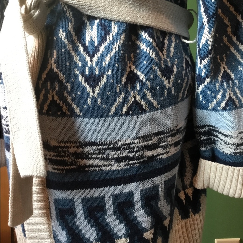 Lucky Brand Tribal Aztec Longline Open Cardigan Shawl Collar with Belt Boho - Picture 3 of 6